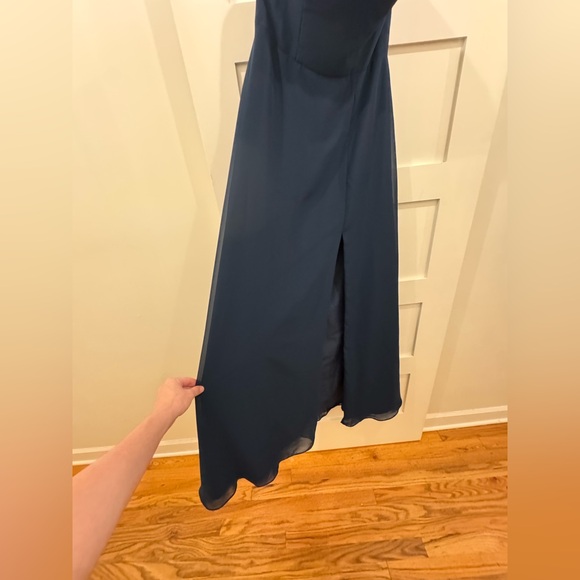 Azazie Wren Dark Navy A-Line Side Slit Chiffon Dress - Picture 10 of 13